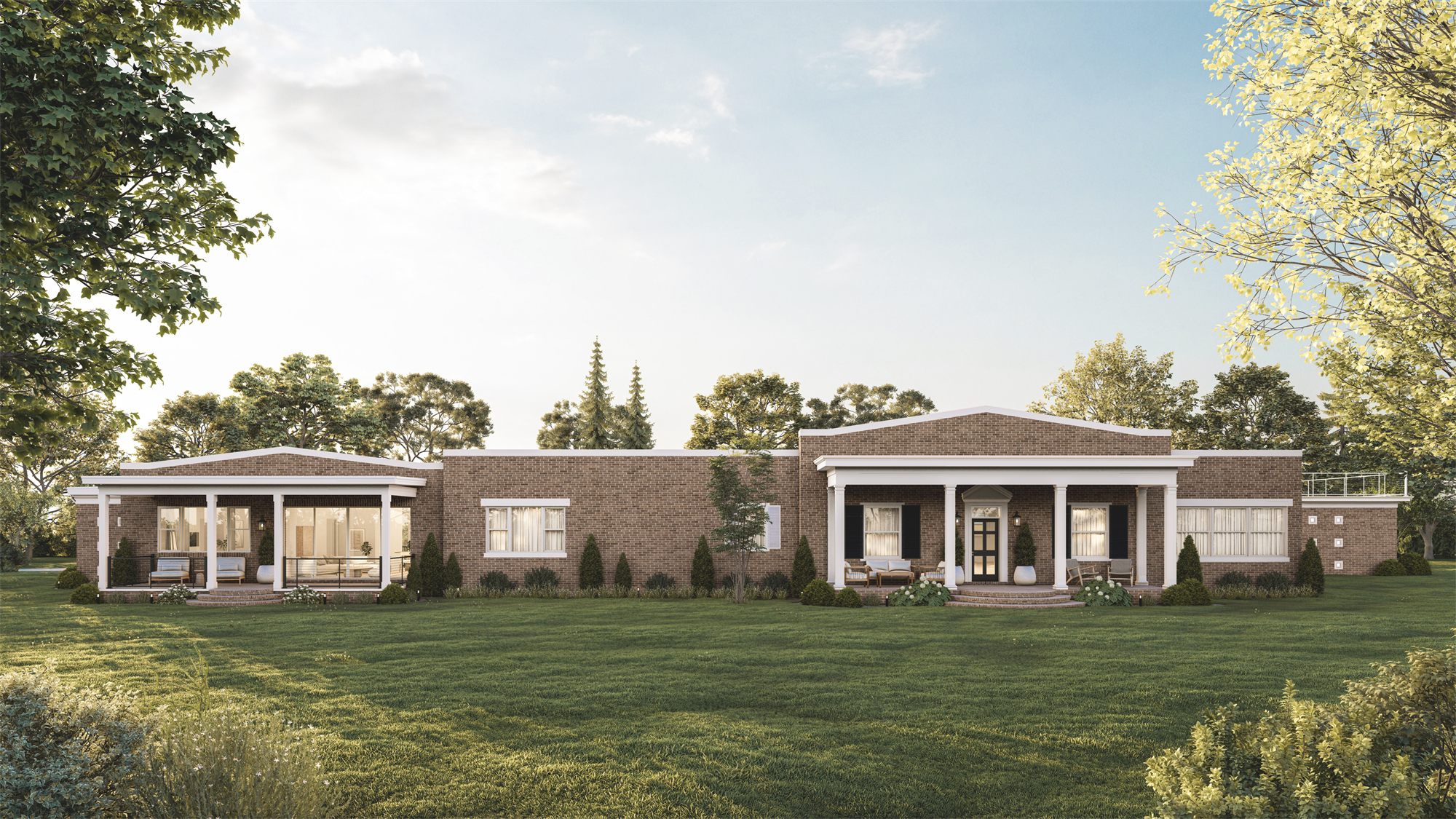 The proposed design: the original brick home with the new addition and covered porch on the left, read as one composition