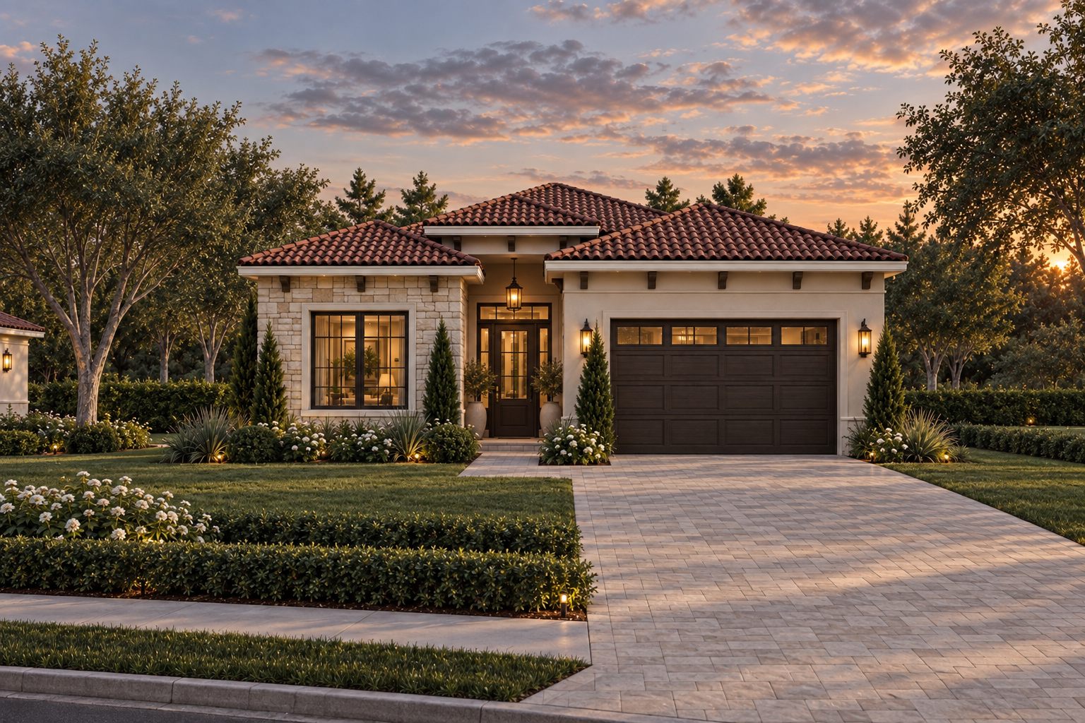One-story home with a stone entry and garage